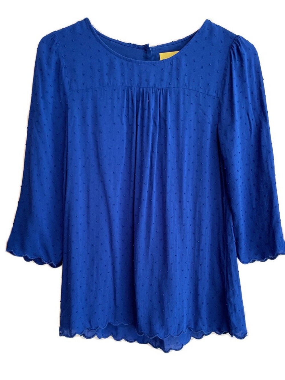 Anthropologie Maeve Swiss Dot Scoop Neck 3/4 Scallop Hem Blouse - Royal Blue